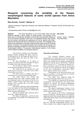 Research Concerning the Variability of the Flowers Morphological Features of Some Orchid Species from Anina Mountains