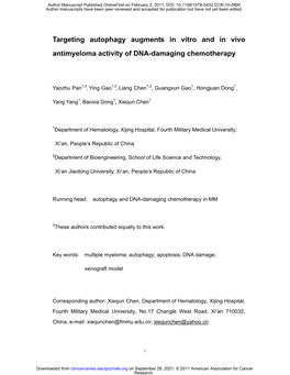 Targeting Autophagy Augments in Vitro and in Vivo Antimyeloma Activity of DNA-Damaging Chemotherapy