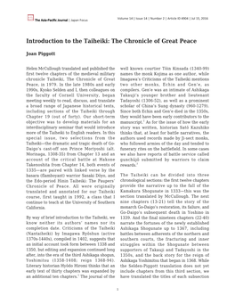 Introduction to the Taiheiki: the Chronicle of Great Peace