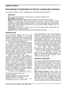 Haematologic Complications in Chronic Lymphocytic Leukemia