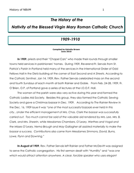 The History of the Nativity of the Blessed Virgin Mary Roman Catholic Church 1909-1910