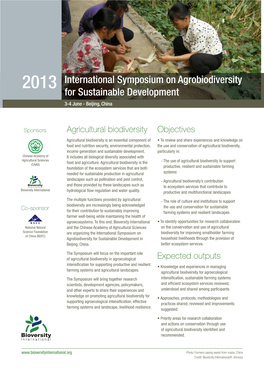 International Symposium on Agrobiodiversity for Sustainable Development 3-4 June - Beijing, China