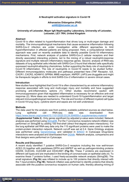 A Neutrophil Activation Signature in Covid-19 Athanasios Didangelos