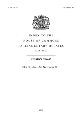 Index to the House of Commons Parliamentary