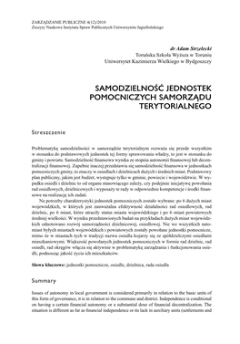 Samodzielność Jednostek Pomocniczych Samorządu Terytorialnego