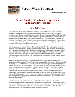 Criminal Insurgencies, Gangs and Intelligence