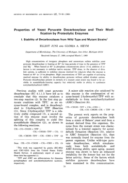 Properties of Yeast Pyruvate Decarboxylase and Their Modi- Fication by Proteolytic Enzymes