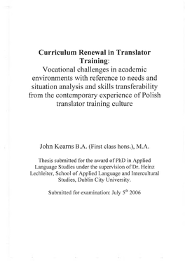 Curriculum Renewal in Translator Training