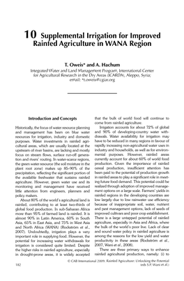 10 Supplemental Irrigation for Improved Rainfed Agriculture in WANA Region