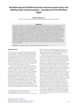 Breakthrough of Oscillatoria Limnetica and Microcystin Toxins Into Drinking Water Treatment Plants – Examples from the Nile River, Egypt