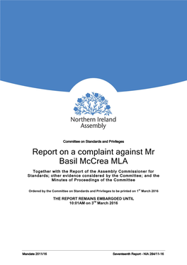 Report on a Complaint Against Mr Basil Mccrea MLA