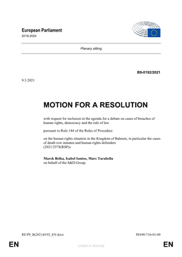 En En Motion for a Resolution