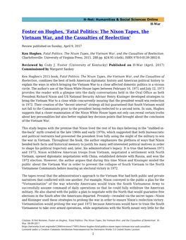 Foster on Hughes, 'Fatal Politics: the Nixon Tapes, the Vietnam War, and the Casualties of Reelection'