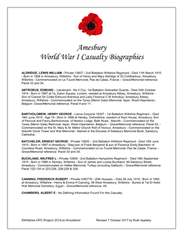 Amesbury World War I Casualty Biographies