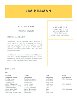 Jim Hillman CV
