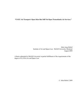 US-EU Air Transport: Open Skies but Still Not Open Transatlantic Air Services.”