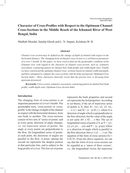 Character of Cross-Profiles with Respect to the Optimum Channel Cross-Sections in the Middle Reach of the Ichamati River of West Bengal, India