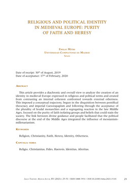 Religious and Political Identity in Medieval Europe: Purity of Faith and Heresy