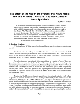 The Effect of the Net on the Professional News Media: the Usenet News Collective - the Man-Computer News Symbiosis by Michael Hauben