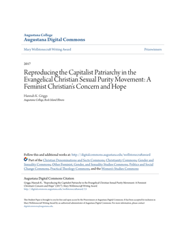 Reproducing the Capitalist Patriarchy in the Evangelical Christian Sexual Purity Movement: a Feminist Christian’S Concern and Hope Hannah K