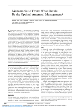 Monoamniotic Twins: What Should Be the Optimal Antenatal Management?