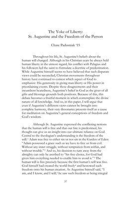 The Yoke of Liberty: St. Augustine and the Freedom of the Person