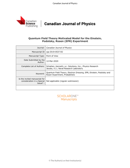 Quantum Field Theory Motivated Model for the Einstein, Podolsky, Rosen (EPR) Experiment