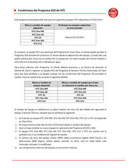 Condiciones Del Programa SOS De HTC