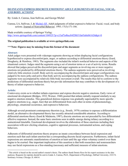 Do Infants Express Discrete Emotions? Adult Judgments of Facial, Vocal, and Body Actions