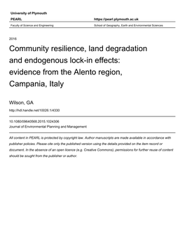 Community Resilience, Land Degradation and Endogenous Lock-In Effects: Evidence from the Alento Region, Campania, Italy