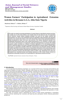 Women Farmers' Participation in Agricultural Extension Activities in Ikwuano L.G.A, Abia State Nigeria