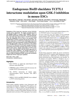 Endogenous Bioid Elucidates TCF7L1 Interactome Modulation Upon GSK-3 Inhibition in Mouse Escs