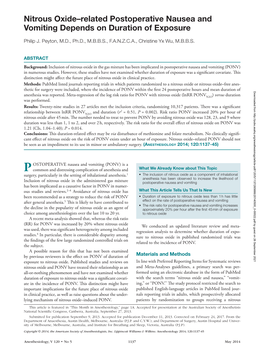 Nitrous Oxide–Related Postoperative Nausea and Vomiting Depends on Duration of Exposure