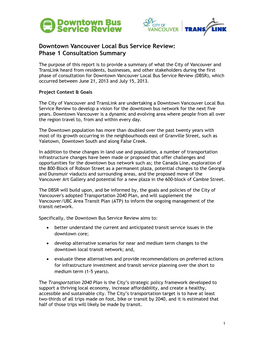 Downtown Bus Service Review: Phase 1 Consultation Summary Report