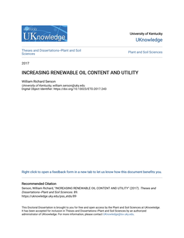 Increasing Renewable Oil Content and Utility