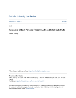 Revocable Gifts of Personal Property: a Possible Will Substitute