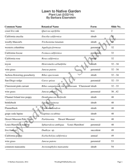 Lawn to Native Garden Plant List (2/22/14) Sale Form by Barbara Eisenstein