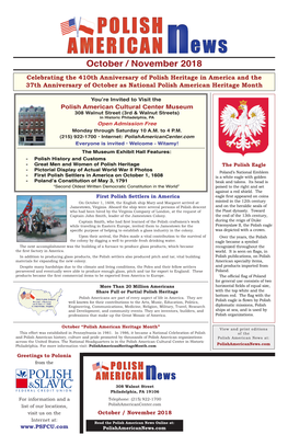 October / November 2018 Celebrating the 410Th Anniversary of Polish Heritage in America and the 37Th Anniversary of October As National Polish American Heritage Month