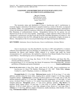 Taxonomy and Distribution of Senecio Huachucanus and S. Multidentatus (Asteraceae)