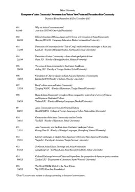 Bohai University Emergence of "Asian Community" Awareness from Various View Points and Formation of the Community Duration; from September 2017 to December 2017