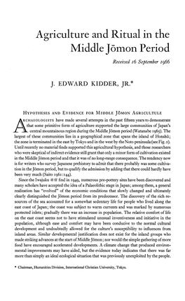 Agriculture and Ritual in the Middle Jomon Period Received I6 September I966