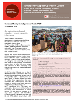 Emergency Appeal Operation Update Ebola Virus Disease Emergency Appeals (Guinea, Liberia, Sierra Leone and Global Coordination & Preparedness)