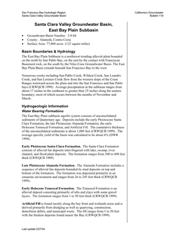 Santa Clara Valley Groundwater Basin, East Bay Plain Subbasin
