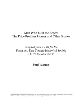 Men Who Built the Beach: the Price Brothers Homes and Other Stories