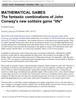 The Fantastic Combinations of John Conway's New Solitaire Game 