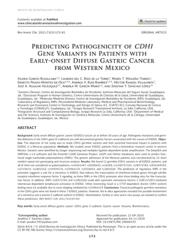 Predicting Pathogenicity of CDH1 Gene Variants in Patients with Early-Onset Diffuse Gastric Cancer from Western Mexico