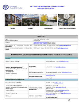 Fact Sheet for International Exchange Students Academic Year 2016/2017