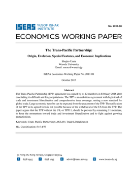 The Trans-Pacific Partnership: Origin, Evolution, Special Features, and Economic Implications Shujiro Urata Waseda University Email: Surata@Waseda.Jp