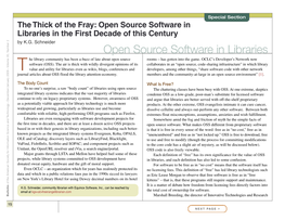 The Thick of the Fray: Open Source Software in Libraries in the First Decade of This Century 2 R E B by K.G