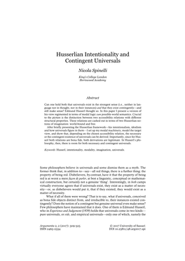 Husserlian Intentionality and Contingent Universals